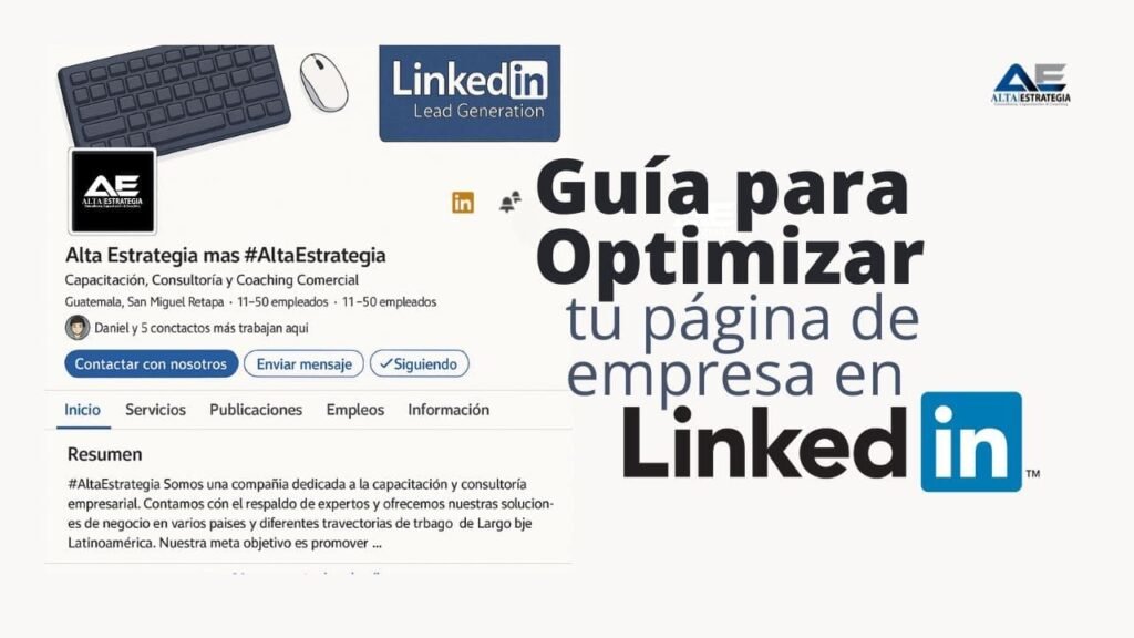 Captura de una página de empresa Premium en LinkedIn mostrando funcionalidades clave como botón personalizado, testimonios y asistente de IA