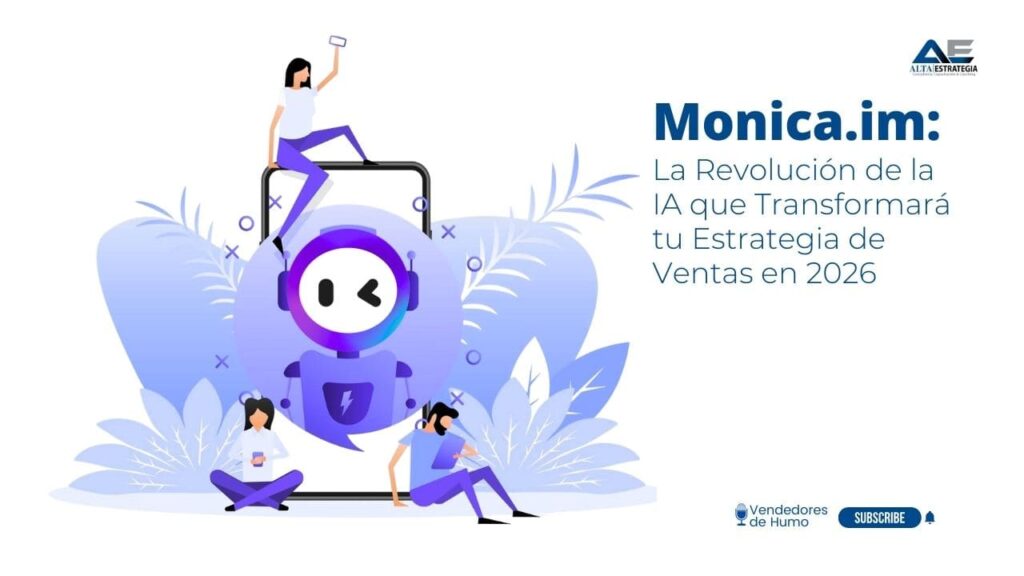 Retrato profesional de Fernando de Len Estrada junto a una interfaz digital moderna que muestra el ecosistema de Monica.im, integrando logos de GPT-4, Claude y Gemini con gráficos de crecimiento en ventas y tecnología de inteligencia artificial