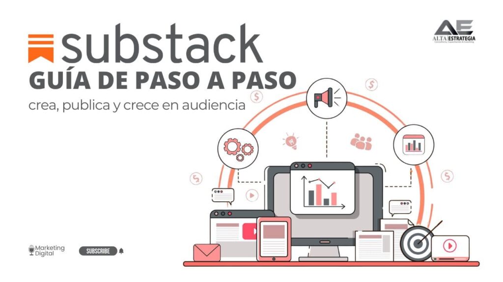 Infografía de la guía paso a paso sobre cómo crear un boletín en Substack para una estrategia de marketing digital B2B y captación de clientes de Alta Estrategia.