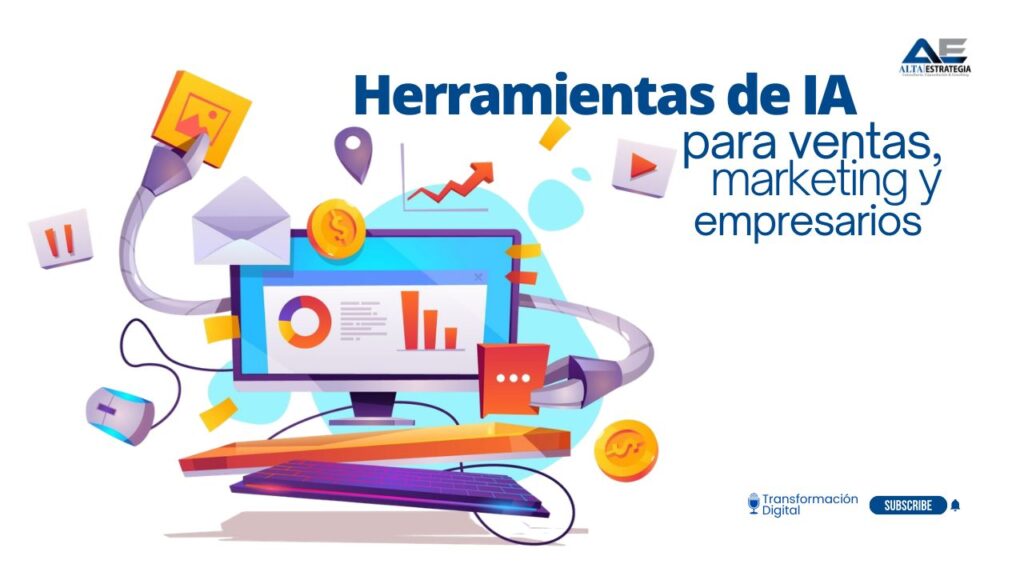 Una mesa de juntas moderna en una oficina corporativa de Latinoamérica donde un gerente de marketing y ventas analizan gráficos de rendimiento y automatización comercial en pantallas digitales de alta tecnología.