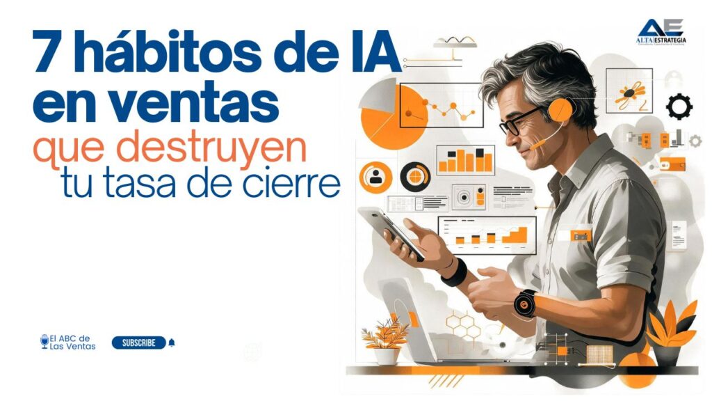 Infografía conceptual sobre los 7 hábitos de IA en ventas que afectan la conversión comercial.